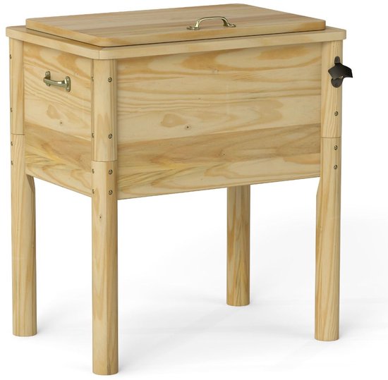 SureDeal® - Koelbox - Houten Terraskoeler Buitenkoeler - Handgrepen - Flesopener Rustieke Ijsemmer - Afvoerplug - 67x47x74 cm - Naturel