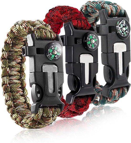 Survival Armband Set - Paracord Armbanden - Outdoor Avontuur - 5-in-1 Multifunctioneel - 3 stuks - Niet gespecificeerd