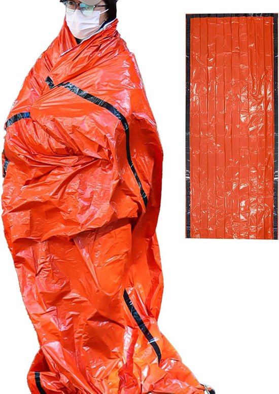Survival Slaapzak - Bivakzak Kamperen - Buiten Overleven - Wind en Waterdicht - Compact Opvouwbaar - Oranje