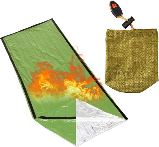 Survival Slaapzak - Bivy Bag - Outdoor Avontuur - Waterdicht Winddicht - 200 x 90 cm - Groen Oranje
