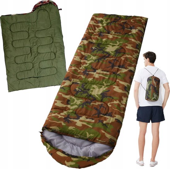 Survival Slaapzak - Legergroen - Camouflage - Extra Warm - Compact - met Capuchon - 200x65 cm - Winddicht - Waterdicht - Outdoor - Survival - Slaapzak - Kamperen - Camping - Hiken - Backpacken - Nood Slaapzak - Mummy Slaapzak - Mummyslaapzak van Safarica