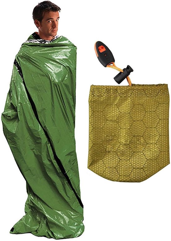Survival Slaapzak - Nood Bivakzak - Buiten Overleven - Waterdicht Winddicht - 200 x 90 cm - Groen Oranje
