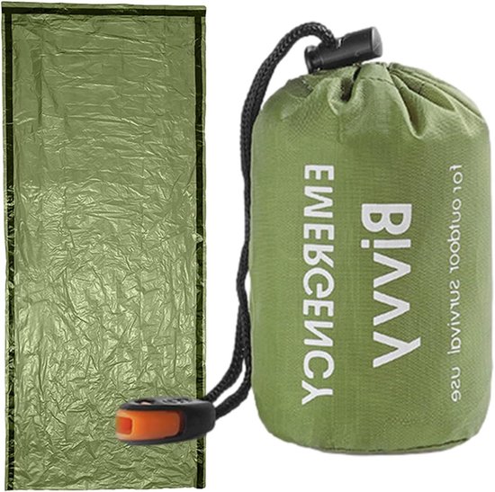 Survival slaapzak - Nooddeken thermisch - Buiten overleven - Warmtebehoud 90% - 210x90cm - Legergroen