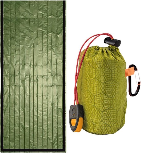 Survival Slaapzak - Nooddeken Thermisch - Outdoor Avontuur - Waterdicht Compact - 1-Persoons - Leger Groen