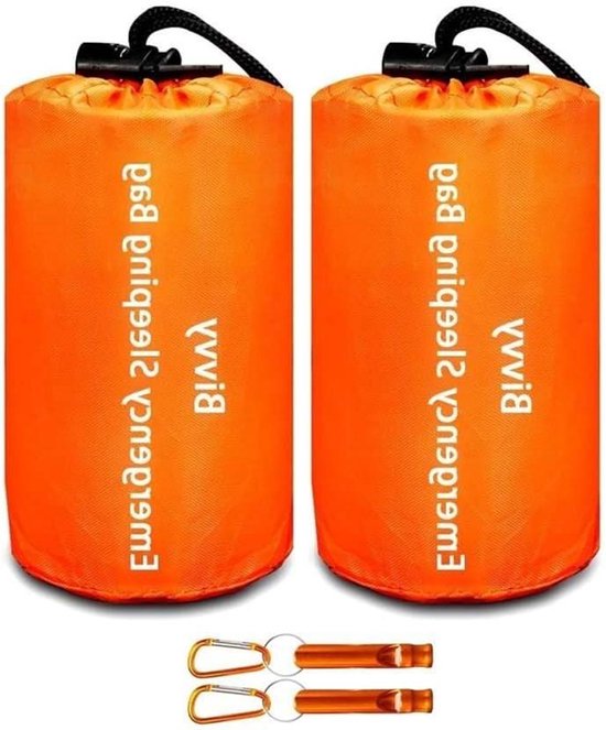 Survival Slaapzak Set - Nooddeken Bivy - Buiten Bescherming - Waterdicht Winddicht - 201 x 84 cm - Oranje van Merkloos