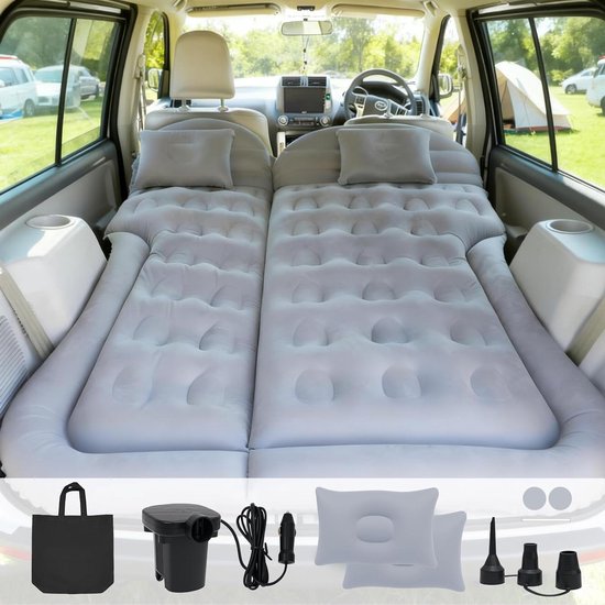 SUV luchtmatras - Autobed opblaasbaar - Kamperen en reizen - Zes aparte luchtkamers - Max 200 kg - Grijs
