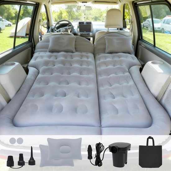 SUV-luchtmatras, autobed, opblaasbaar matras voor vrachtwagenachterbank -opvouwbaar luchtmatras met stroomoppervlak en elektrische pomp, draagbaar luchtbed voor thuistent camping (Grey)