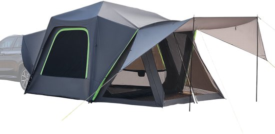 SUV Tent voor Kamperen - 10 ft L x 10 ft B. Een Waterdichte (PU2000 mm) Ruime Dubbellaagse Tent voor 5-8 personen. Wordt Geleverd met Luifel, Gaasramen van Veerbruun