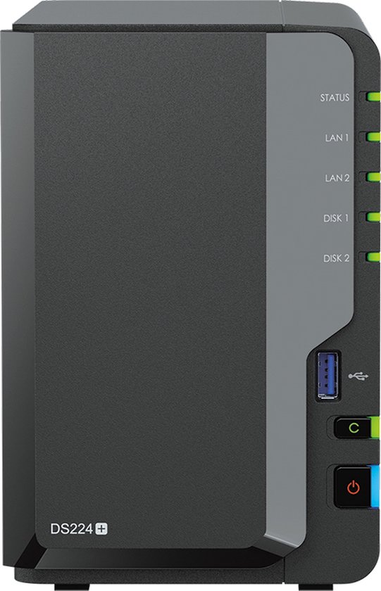 Synology DS224+ - NAS server - 2 bays - SATA 6Gb/s - RAID 0, 1, JBOD - 2 GB DDR4 - Gigabit Ethernet van Synology