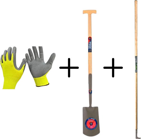 Synx Tools Voegenmes RVS + Spear & Jackson Spade Gesmeed 120cm steel + Gerecycled Tuinhandschoenen Maat L – Large – Voegenkrabber met steel 150cm van Synx Tools