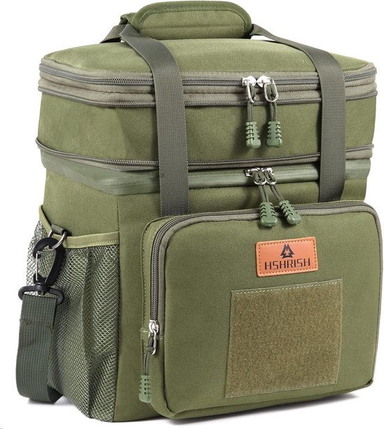 Tactische lunchtas, dubbellaagse geïsoleerde grote koeltas voor heren en volwassenen, waterdicht, lekvrij, duurzame lunchtas voor werk, picknick in de open lucht, 16 liter, legergroen van T