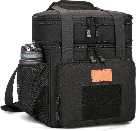 Tactische lunchtas, dubbellaagse geïsoleerde grote koeltas voor heren en volwassenen, waterdichte lekvrije duurzame lunchtas voor werk, picknick in de open lucht, 15 liter, zwart van Merkloos