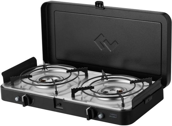 Tafelgrill met 2 branders - Buiten kooktoestel - Kamperen en buiten koken - Automatische piëzo-ontsteking - 4.4 kW - Zwart groen