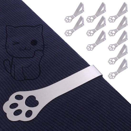 Tafelkleedhouder voor dikke tafelbladen, 10 stuks kattenklauwen weerbestendig roestvrij staal, tafelkleedclips voor tuintafel, restaurant, familietafel, buiten, campingtafel