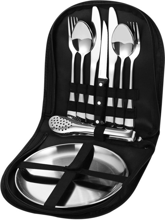 Tamarow Reisbestek - Reis Servies Set - Picnick Set - Lepel - Vaatwasserbestendig - RVS - 11 Delig - Zilver van Tamarow