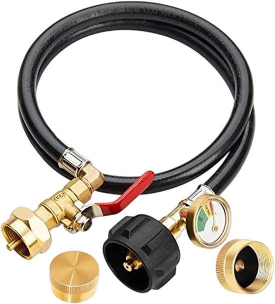 Tank Navuladapter - Gasadapter Flesvuller - Flessen Bijvullen - Met Manometer - 90 cm Slang - Messing