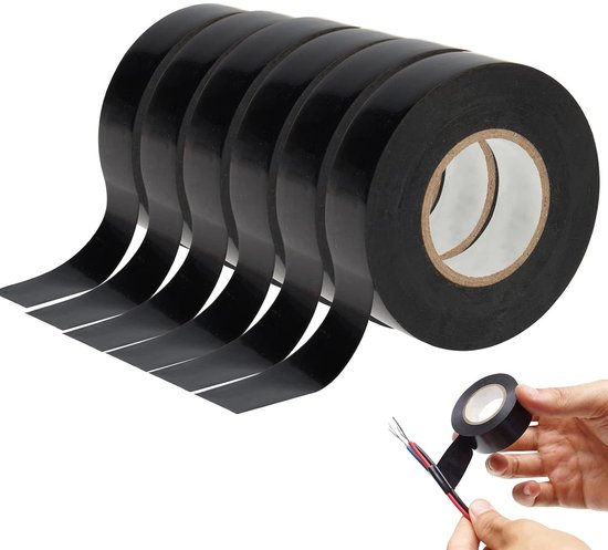 tape, 6 stuks elektricien, 16 mm x 15 m, elektrische isolatietape voor bedradingsprojecten en reparaties (zwart)