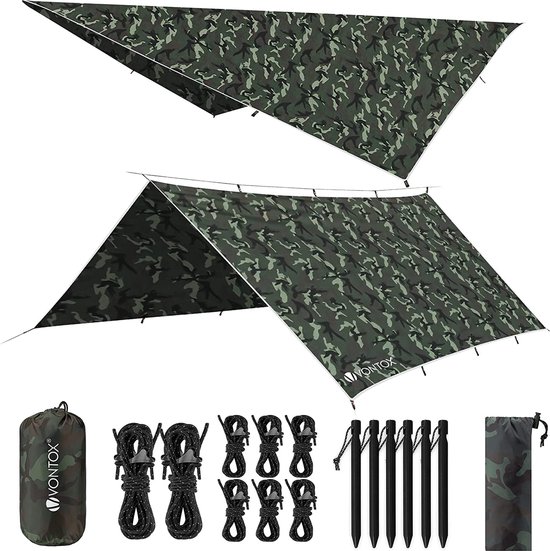 Tarp waterdicht, 3x3/3x4M camping tent camouflage, anti-UV sneeuw regen zonbescherming, ultralicht draagbaar, voor hangmat, buitenactiviteiten van T