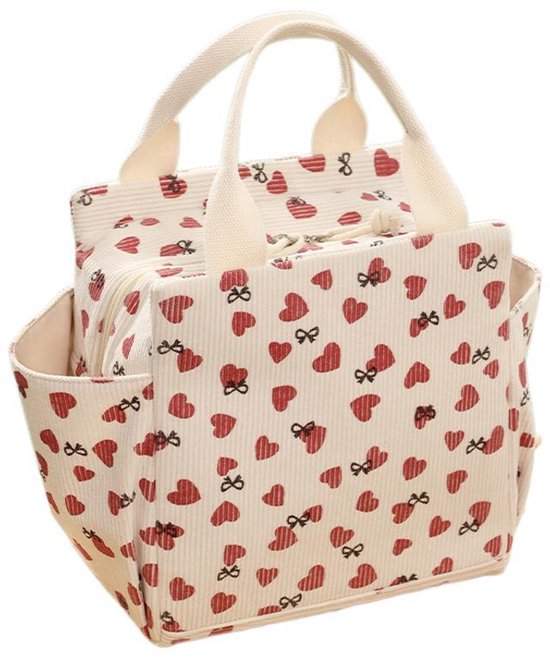 Tas-Picknicktas-Luxe Corduroy Lunchtas - 12L Grote Capaciteit Koeltas - Geïsoleerde Lunchbox Tas voor Dames en Heren - Thermische Bento Tas voor Werk, Picknick en Reizen - 26x18.5x25 cm - Modern Vierkant Ontwerp