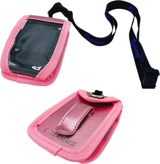 Tas voor Dexcom G6 & G7 ontvanger - schoudertas met kijkvenster en riemclip - inclusief omhangkoord - roze van DiaSecure