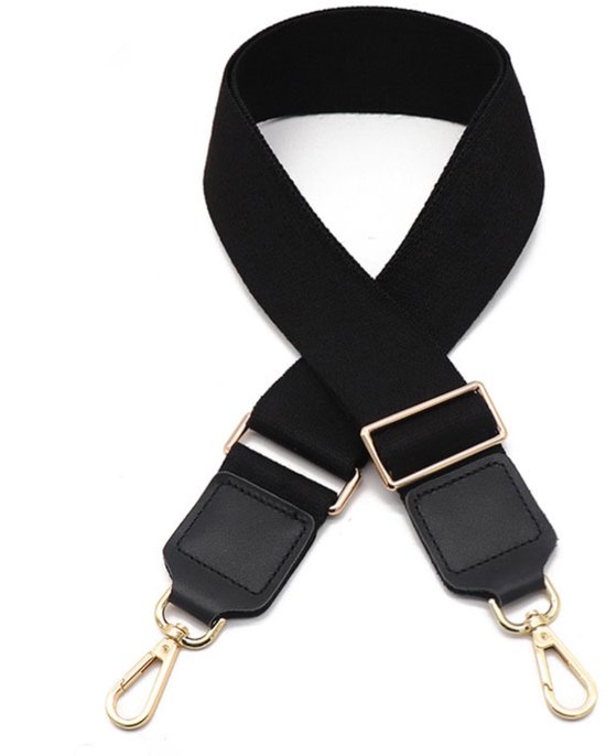 Tassenriem Zwart - extra breed - karabijnhaken metaal goud - schouderriem - bag strap - verstelbaar - schouderband tas - tashengsel