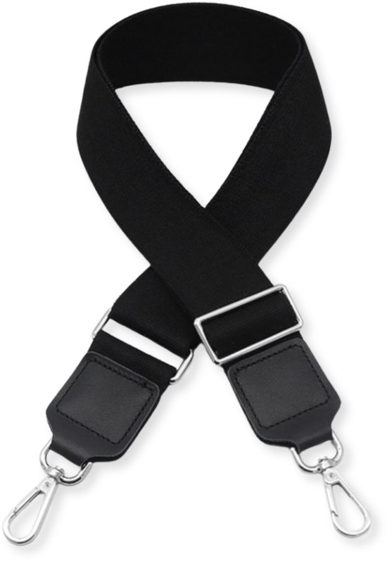 Tassenriem Zwart - extra breed - karabijnhaken metaal zilver - schouderriem - bag strap - verstelbaar - schouderband tas - tashengsel