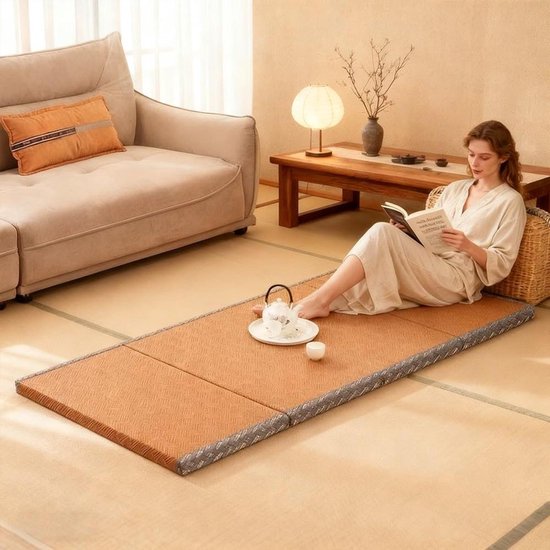 Tatami Mat - Vloermatras Futon - Ontspannen Slapen - Verdikte Kokosvezel - 90x200cm - Bruin