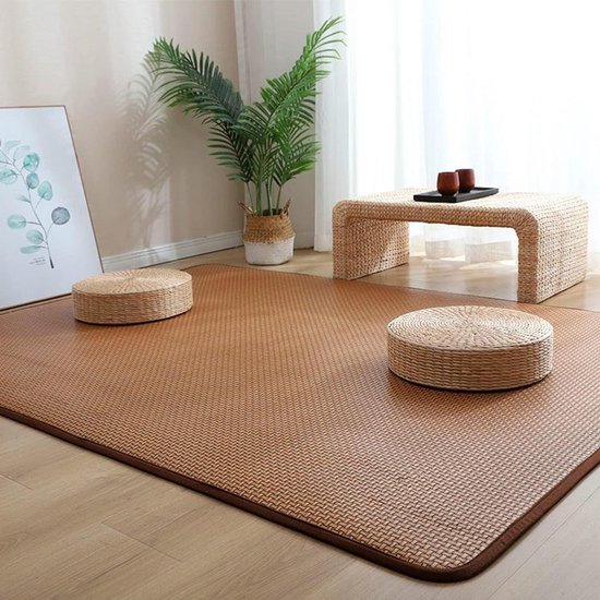 Tatami vloermat - Natuurlijk riet - Binnen vloerbedekking - Antislip basis - 120 x 180 cm - Natuurlijk
