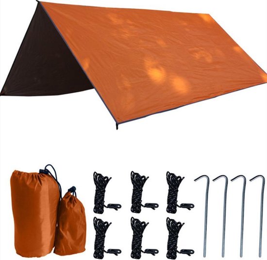 TDR - Outdoor Draagbaar Zonnescherm Met Opbergtas - Waterdicht-SPF - Tarps voor Kamperen300 * 300cm - 3-4Personen - Orange van TDR