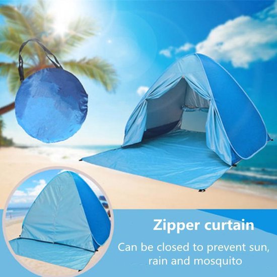 TDR-Strandtent- pop-up strandtent-draagbare tent-Anti-UV 50+ -  blauw met draagtas van TDR