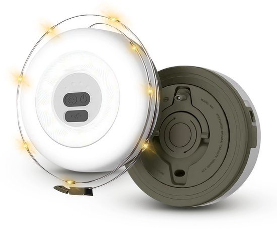 Tech Essentials Camping Lichtsnoer - 100LEDs - 10M - Warm-Wit Licht - Tentlamp - USB-Oplaadbaar - Oprolbaar - Kampeerlamp - Hanglamp - Nood