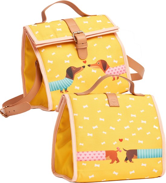 Teckel - lunchtas - koeltas - koelbox - teckelprint - hond - geel - 30x24x16cm van Merkloos