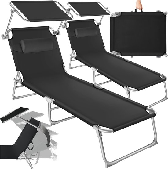 tectake® - 2 x ligbed - set van 2 zonnebedden - 4 standen , inklapbaar - Met handgreep - zwart - 68 x 190 x 28 cm van Tectake