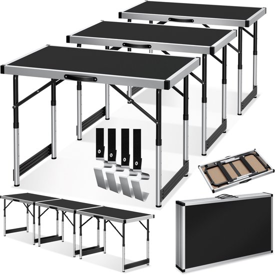 tectake® Aluminium Behangtafel - 3 Stuks - 100 x 60 cm - MDF-panelen - Inklapbare Behang Tafel - Ook te gebruiken als Campingtafel, Partytafel, Rommelmarkttafel, Werktafel - Vouwtafel - Klaptafel - Zwart
