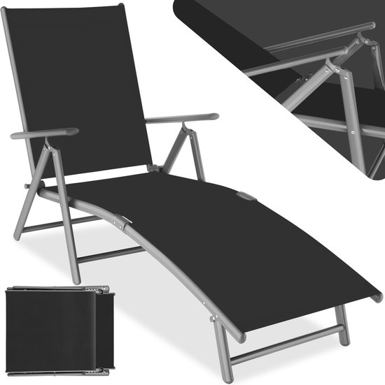 tectake® aluminium ligstoel - ligbed - opklapbare tuinligstoel met armleuningen - verstelbare rugleuning - weerbestendig - ideaal voor balkon, tuin, terras of camping - donkergrijs van Tectake