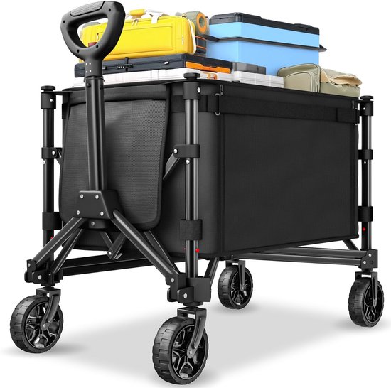 tectake® Bolderkar - Opvouwbaar - 60 kg Draagkracht - Draaibare Massieve wielen - 47 x 83 x 90 cm - Bolderkarren - Bolderwagen - Met Verstelbare Duwstang - Handkar - Waterafstotende Transportwagen - Met Legplank en Binnenvak van Merkloos