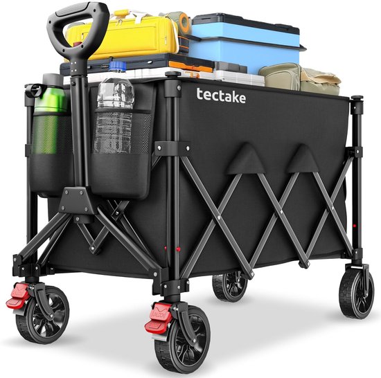 tectake® Bolderkar - Opvouwbaar - 80 kg Draagkracht - Draaibare Massieve wielen met Rem - 45 x 88 x 95 cm - Bolderkarren - Bolderwagen - Met Verstelbare Duwstang - Handkar - Waterafstotende Transportwagen - Met Legplank en Binnenvak van Merkloos