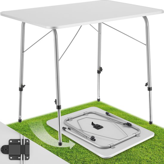 tectake® Campingtafel - 80 x 60 x 68 cm - Opvouwbaar - Draagbare Kampeertafel - Vouwtafel Buiten - Inklapbare Tafel - Weerbestendig - Grijs van Merkloos