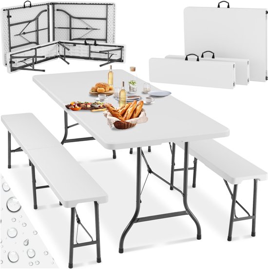 tectake® - Campingtafelset - Picknicktafelset - Campingmeubel set - Opklapbaar - Compact op te bergen - wit van Tectake