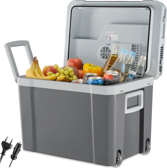 tectake® Elektrische Koelbox - 35 Liter - Warmhoud Box Met Handvat en Wielen - 12V & 230 Volt Aansluiting - Auto Thermobox met Scheidingsrooster - Camping Koelkast - Koelen en Verwarmen van Merkloos