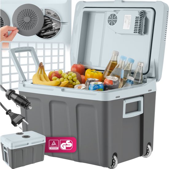 tectake® - Elektrische koelbox en warmtebox - Inhoud 40L - Licht en stil met ECO-modus - 56 x 39 x 42 cm - Met wielen, scheidingsrooster en draaggreep van Tectake