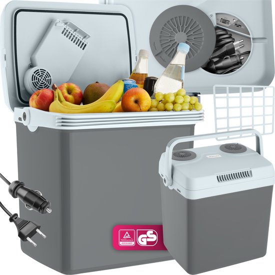 tectake® Elektrische Koelbox met 25L | Koel- en Warmfunctie | Stille Elektrische Koelbox voor Auto of Stopcontact | Minikoelkast voor Camping, Drankjes | Thermobox met Elektriciteit, ECO-modus van Tectake