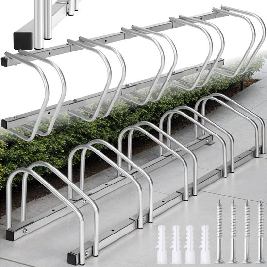 tectake® - Fietsenrek voor 5 fietsen - staal - stabiel - Bevestiging aan vloer en muur mogelijk - Aan beide kanten bereikbaar - Bandbreedte 35-60mm van Tectake