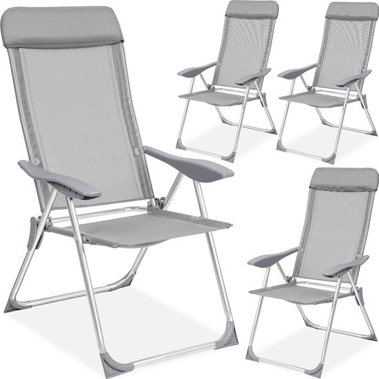 tectake® - Kampeerstoelen - Campingstoel -Tuinstoel - Opklapbaar - set van 4 - grijs - 402181 van TecTake