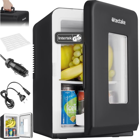 tectake® Mini-Autokoelkast - Draagbare minibar 14L - 2-in-1-functie: koelen en verwarmen - 5 tm 65 °C - Mini Koelkast - Elektrische Koelbox - 12v + 220/240v Aansluiting - Draagbare Campingkoelkast van TecTake