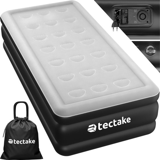 tectake® - Opblaasbaar matras AirDreams met elektrische pomp - Inclusief draagtas met koordsluiting - Waterafstotend - Slaapkamer - Camping - Logeerbed - Afmeting (LxBxH) 200 x 101 x 44 cm van Merkloos