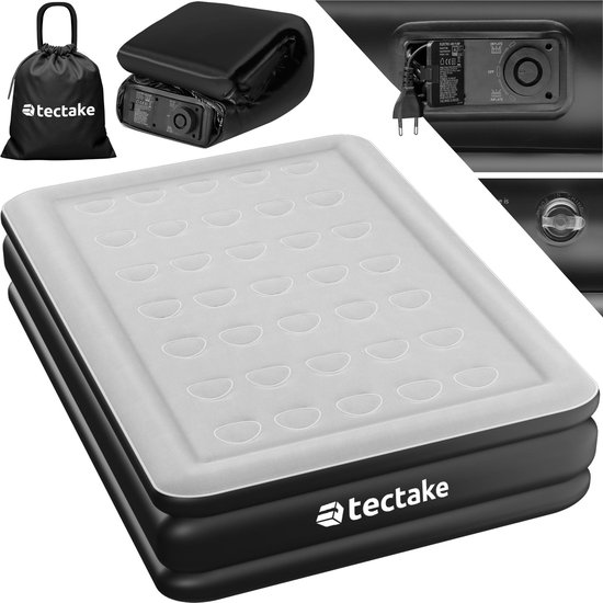 tectake® - Opblaasbaar matras AirDreams met elektrische pomp - Inclusief draagtas met koordsluiting - Waterafstotend - Slaapkamer - Camping - Logeerbed - Afmeting (LxBxH) 200 x 148 x 44 cm van Merkloos