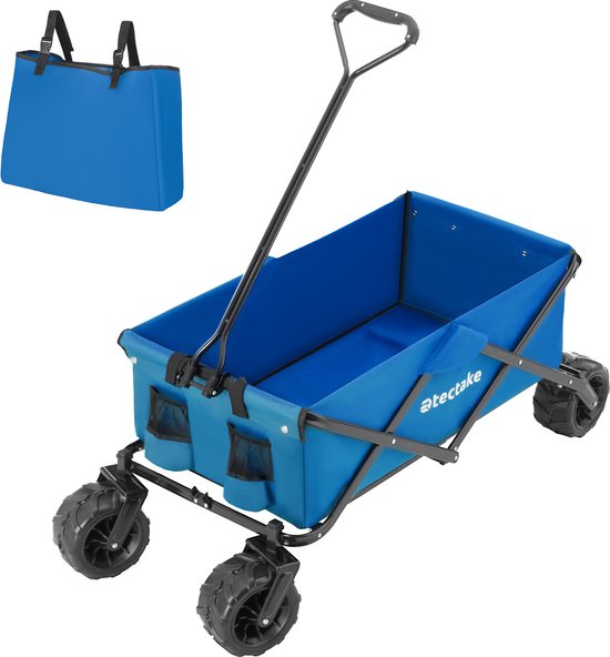 tectake® Opvouwbare Bolderkar | Opvouwbare Handkar met Extra Brede Rubberen Banden | Als Boodschappenwagen, Transportwagen, Strandwagen | Opvouwbaar met Eén Handeling - Blauw van Tectake