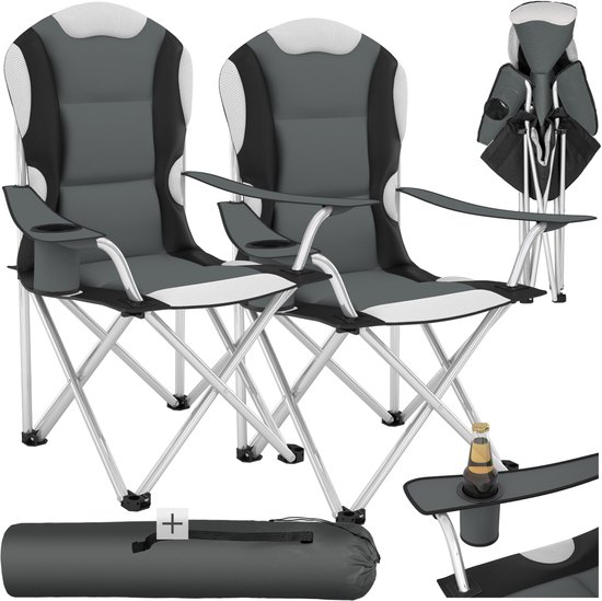 tectake® - Stoelenset Luxe Campingstoelen - Opvouwbare kampeerstoelen - Set van 2 stoelen - Grijs/Zwart