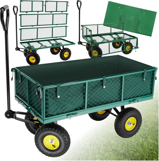 tectake® Transportkar - Handkar met Opklapbare Zijwand - Bolderkar voor het Strand - Trolley voor de Tuin, Bolderwagen, Transportwagen om te Trekken - Wagen met een Draagvermogen tot 350 kg - Groen van TecTake